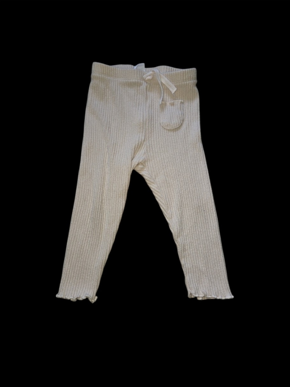 9-12 Month Zara Cream Ribbed Kids Leggings with Drawstring Waist